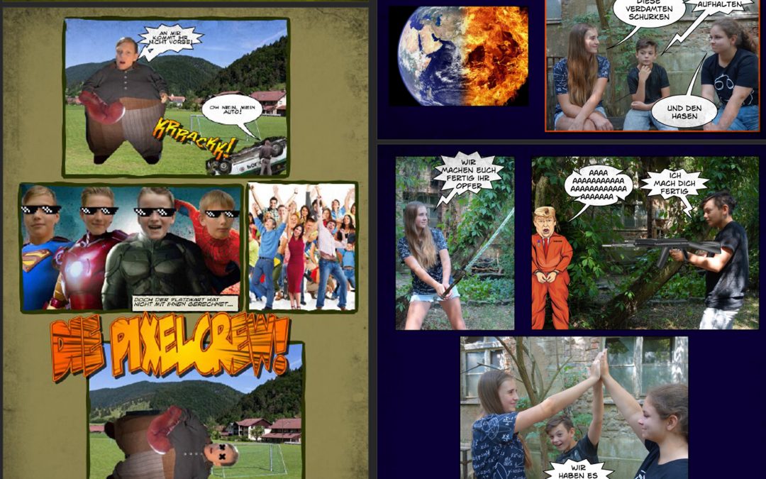 Comic-Superhelden im Bahnhof